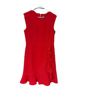 Vince Camuto Sleeveless NEW Ruffle Dress Size 8 Red Exposed Gold Back Zip $79